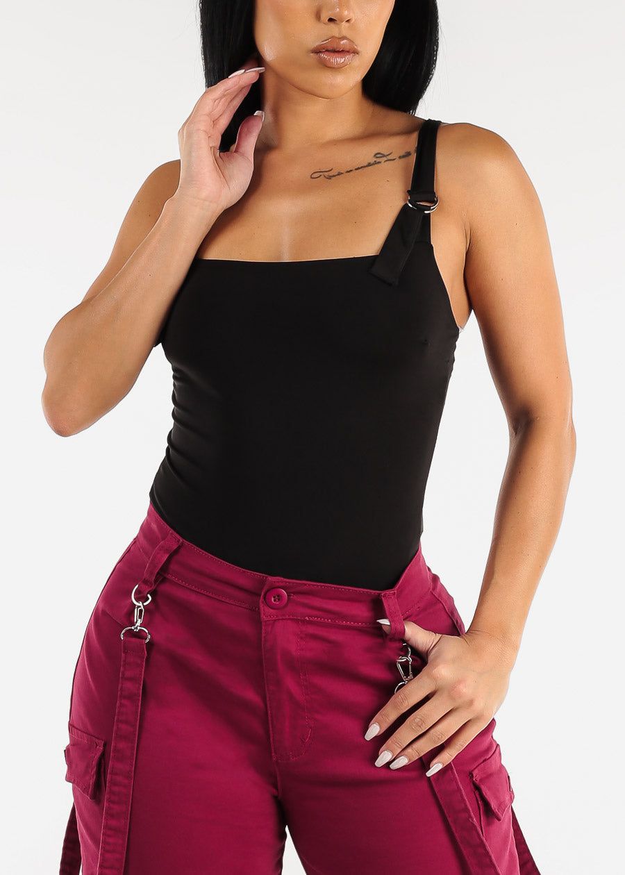 Sleeveless D Ring Straps Black Thong Bodysuit sold by Moda