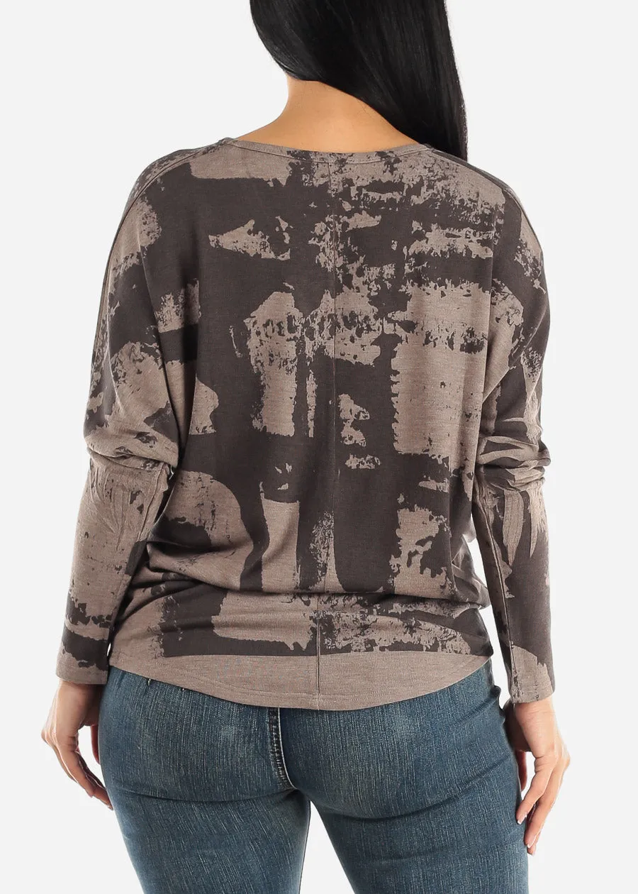 Printed Long Sleeve Dolman Tunic Top Grey sold by Moda product image thumbnail 4