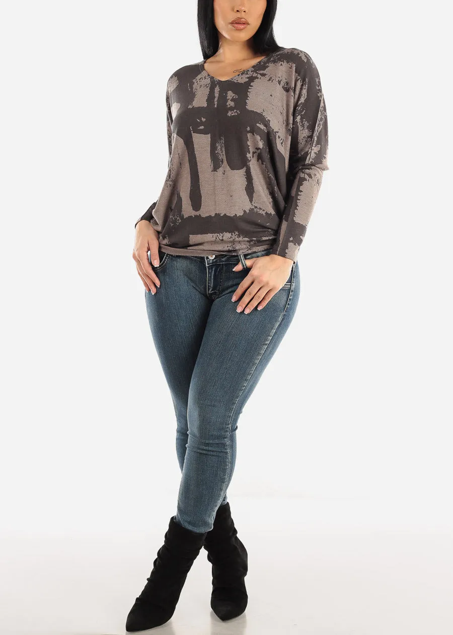 Printed Long Sleeve Dolman Tunic Top Grey sold by Moda product image thumbnail 2