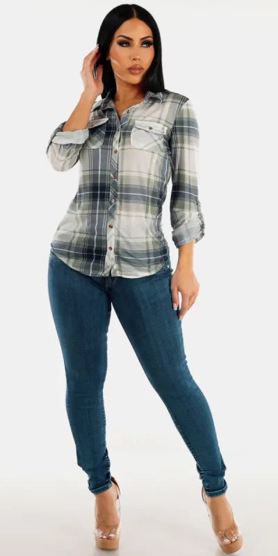Sage Plaid & Sand Denim Outfit sold by Moda
