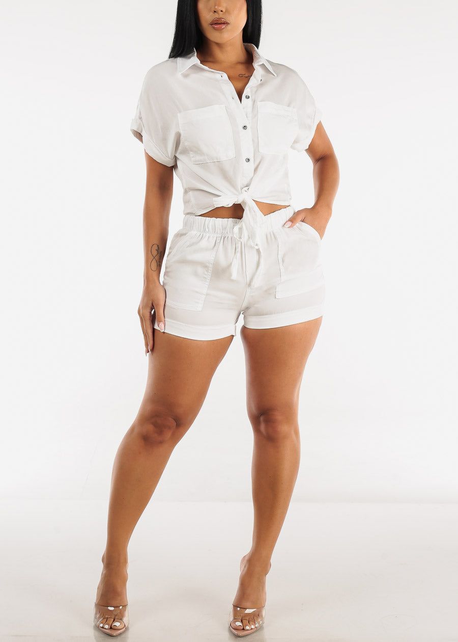White Tie Front Short Sleeve Button Up Blouse sold by Moda product image thumbnail 2