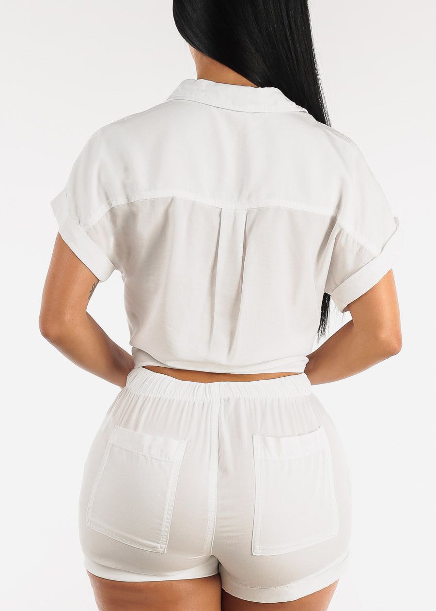 White Tie Front Short Sleeve Button Up Blouse sold by Moda product image thumbnail 4