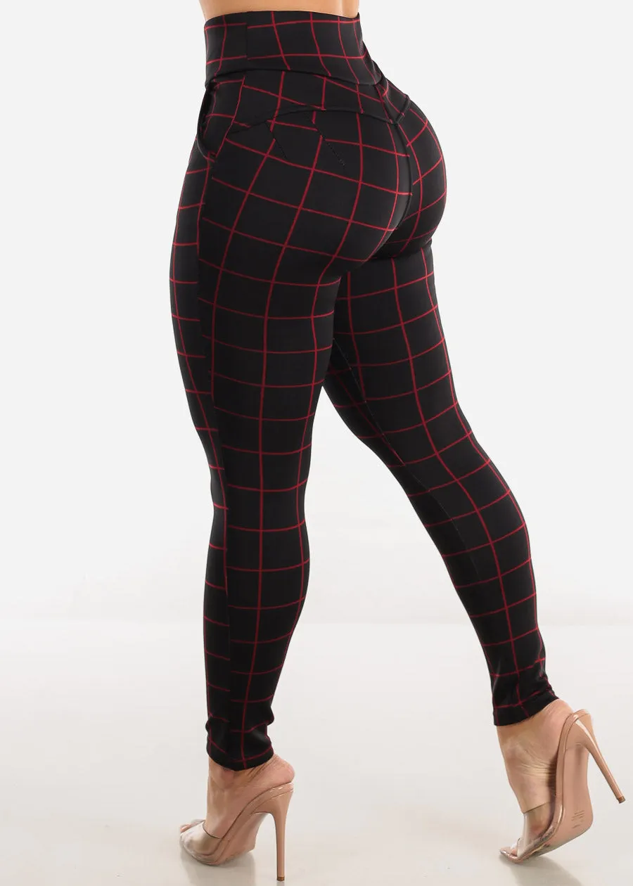 Black High Waisted Butt Lifting Skinny Pants Windowpane sold by Moda product image thumbnail 5