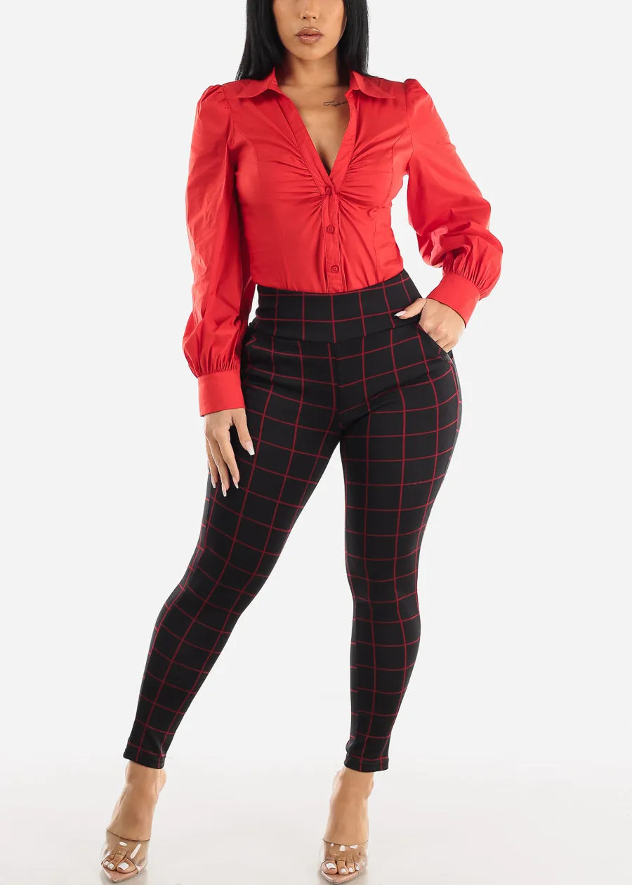 Black High Waisted Butt Lifting Skinny Pants Windowpane sold by Moda product image thumbnail 2