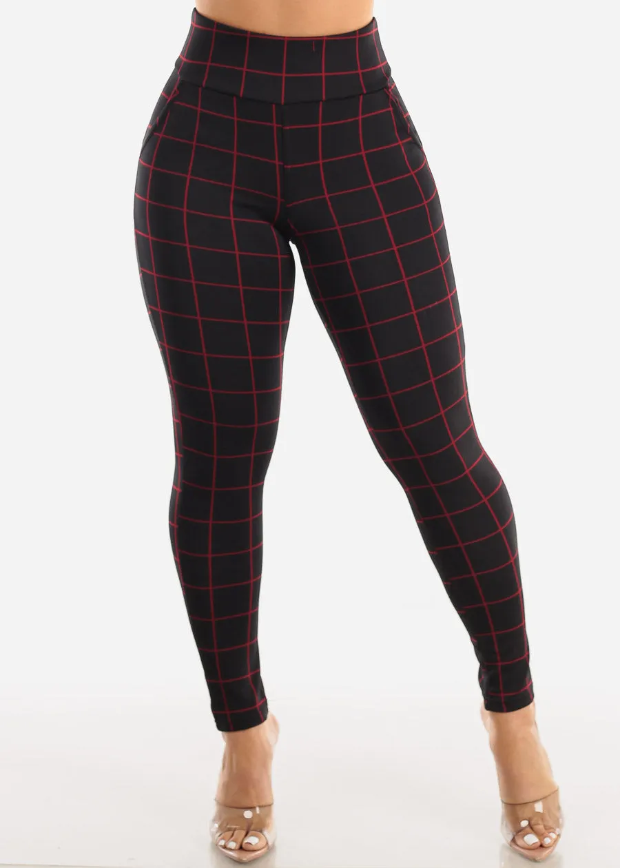 Black High Waisted Butt Lifting Skinny Pants Windowpane sold by Moda product image thumbnail 3