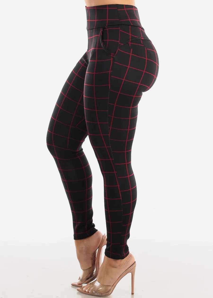 Black High Waisted Butt Lifting Skinny Pants Windowpane sold by Moda product image thumbnail 4