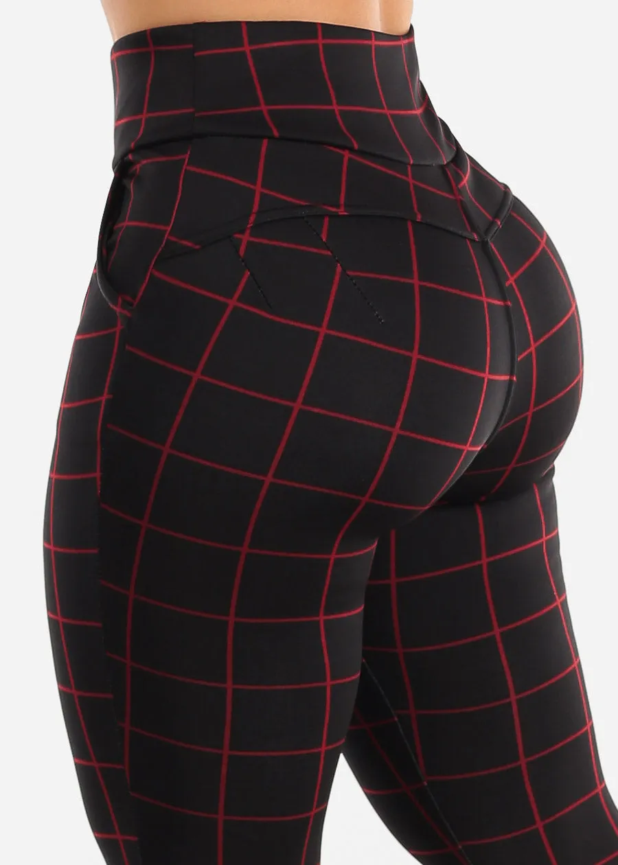 Black High Waisted Butt Lifting Skinny Pants Windowpane sold by Moda
