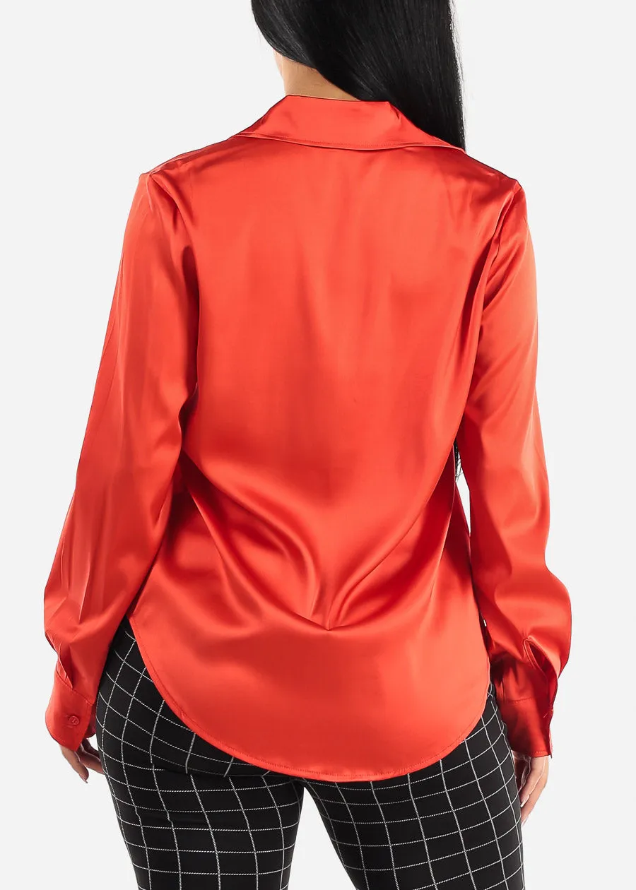 Long Sleeve Button Down Satin Tunic Shirt Red sold by Moda product image thumbnail 4