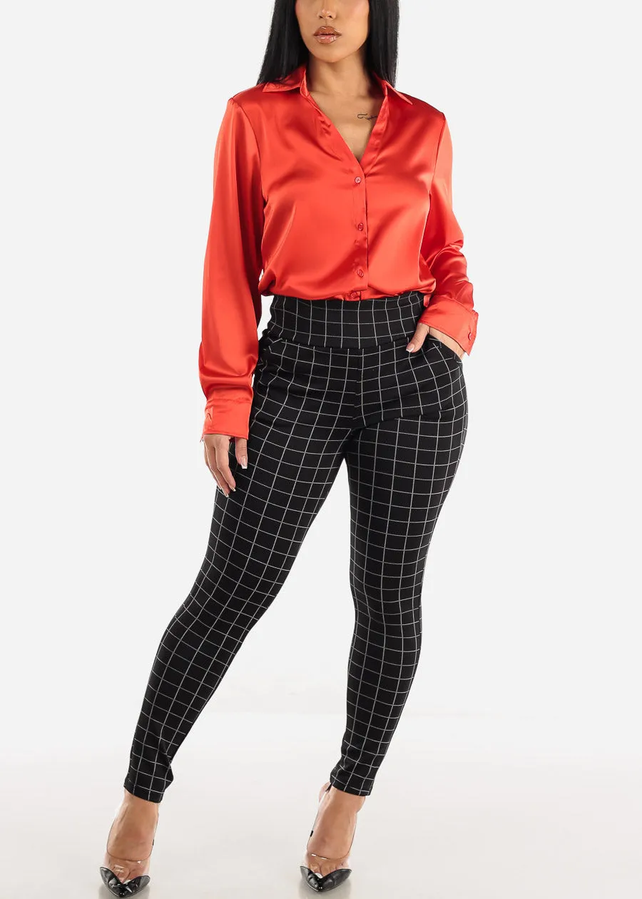 Long Sleeve Button Down Satin Tunic Shirt Red sold by Moda product image thumbnail 2