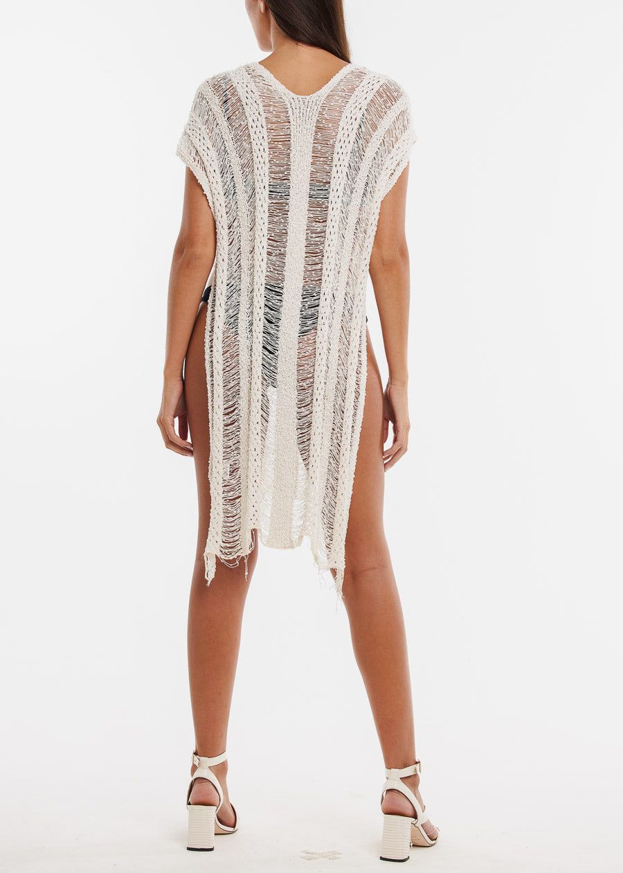 White Cover Up Side Slits V Neck sold by Moda product image thumbnail 3