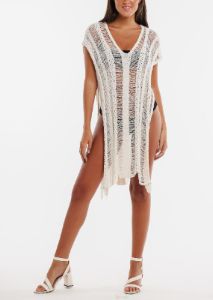 White Cover Up Side Slits V Neck sold by Moda