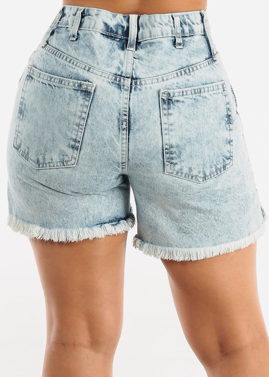 Button Up Distressed Acid Wash Cotton Denim Shorts sold by Moda product image thumbnail 4