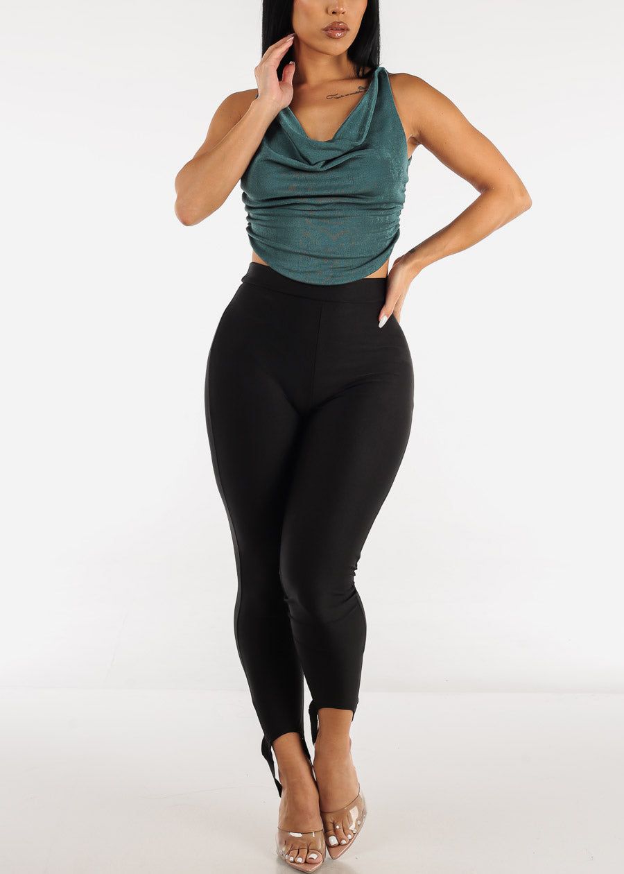 Sleeveless Cowl Neckline Fitted Crop Top Teal Green sold by Moda product image thumbnail 2