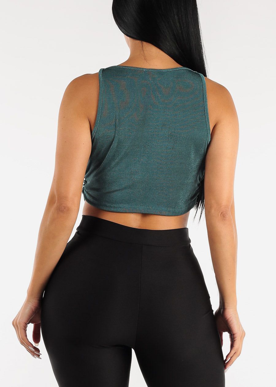 Sleeveless Cowl Neckline Fitted Crop Top Teal Green sold by Moda product image thumbnail 4