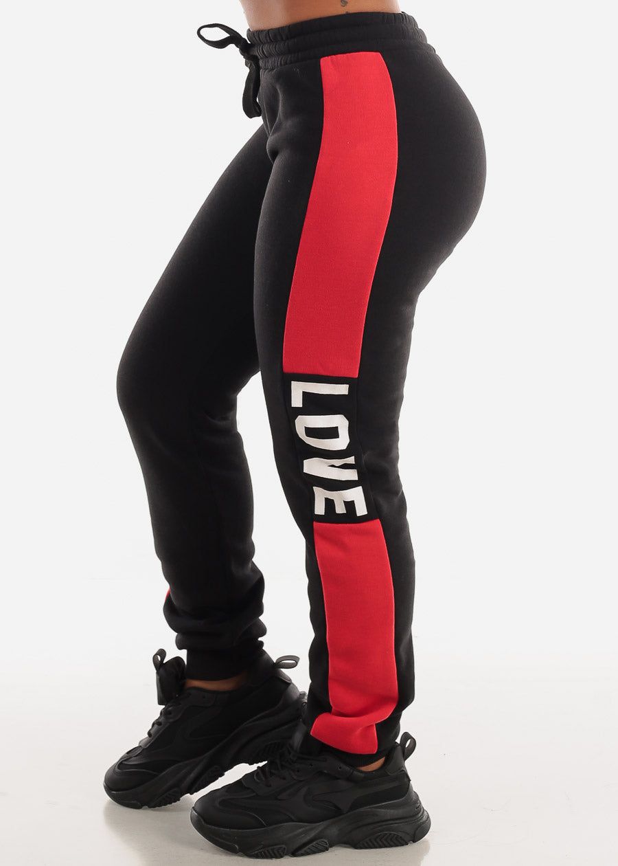 Fleece High Waist Jogger Sweatpants Black "Love" sold by Moda