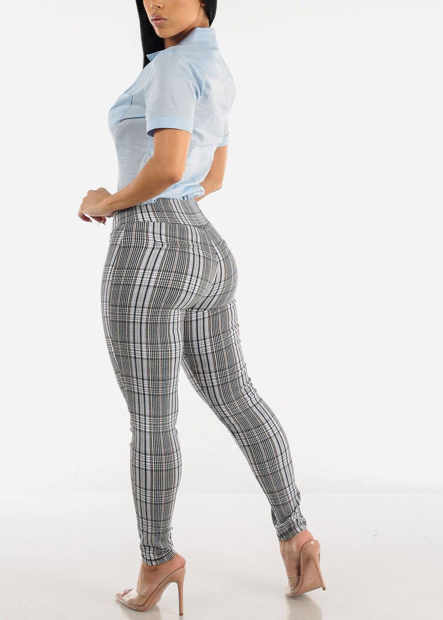 High Waisted Printed Dressy Skinny Pants Blue sold by Moda product image thumbnail 5