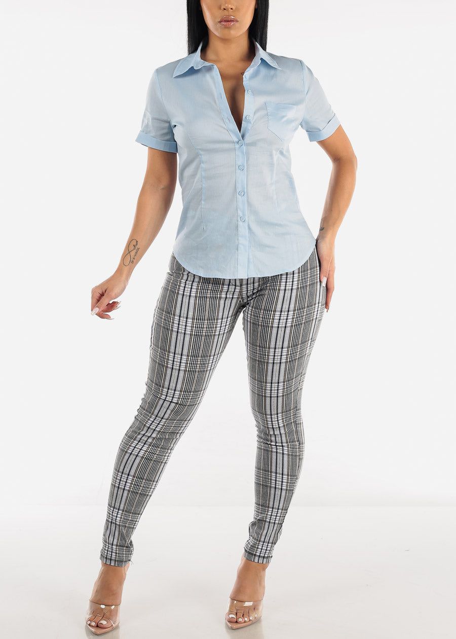 High Waisted Printed Dressy Skinny Pants Blue sold by Moda product image thumbnail 2