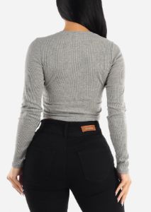 Crewneck Long Sleeve Crop Top Grey sold by Moda