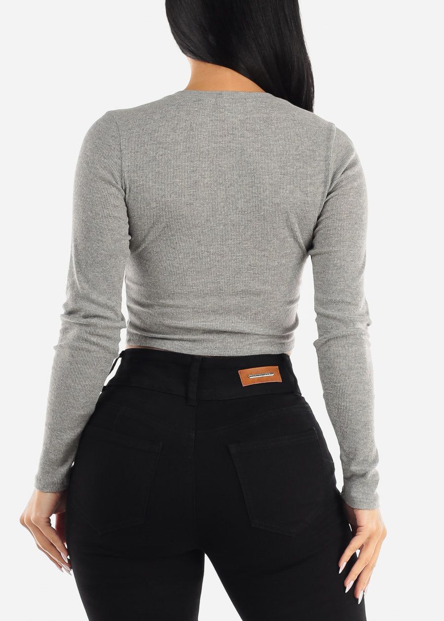 Crewneck Long Sleeve Crop Top Grey sold by Moda product image thumbnail 4