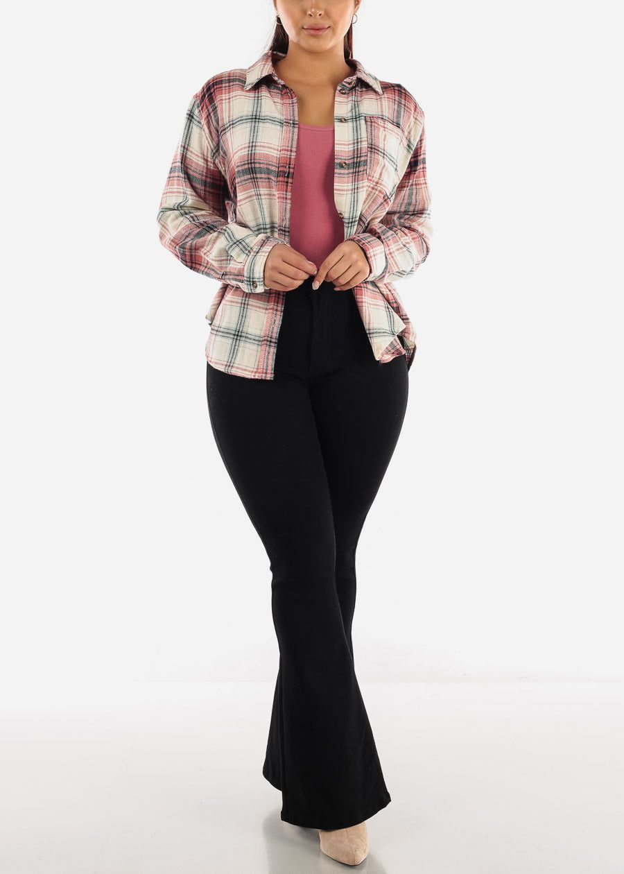 Long Sleeve Button Up Pink Plaid Shirt sold by Moda product image thumbnail 4