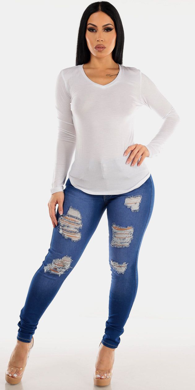 Distressed Denim Vneck Outfit sold by Moda
