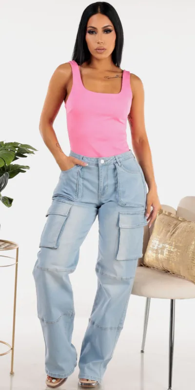 Pink Straight Cargo Jeans Set sold by Moda