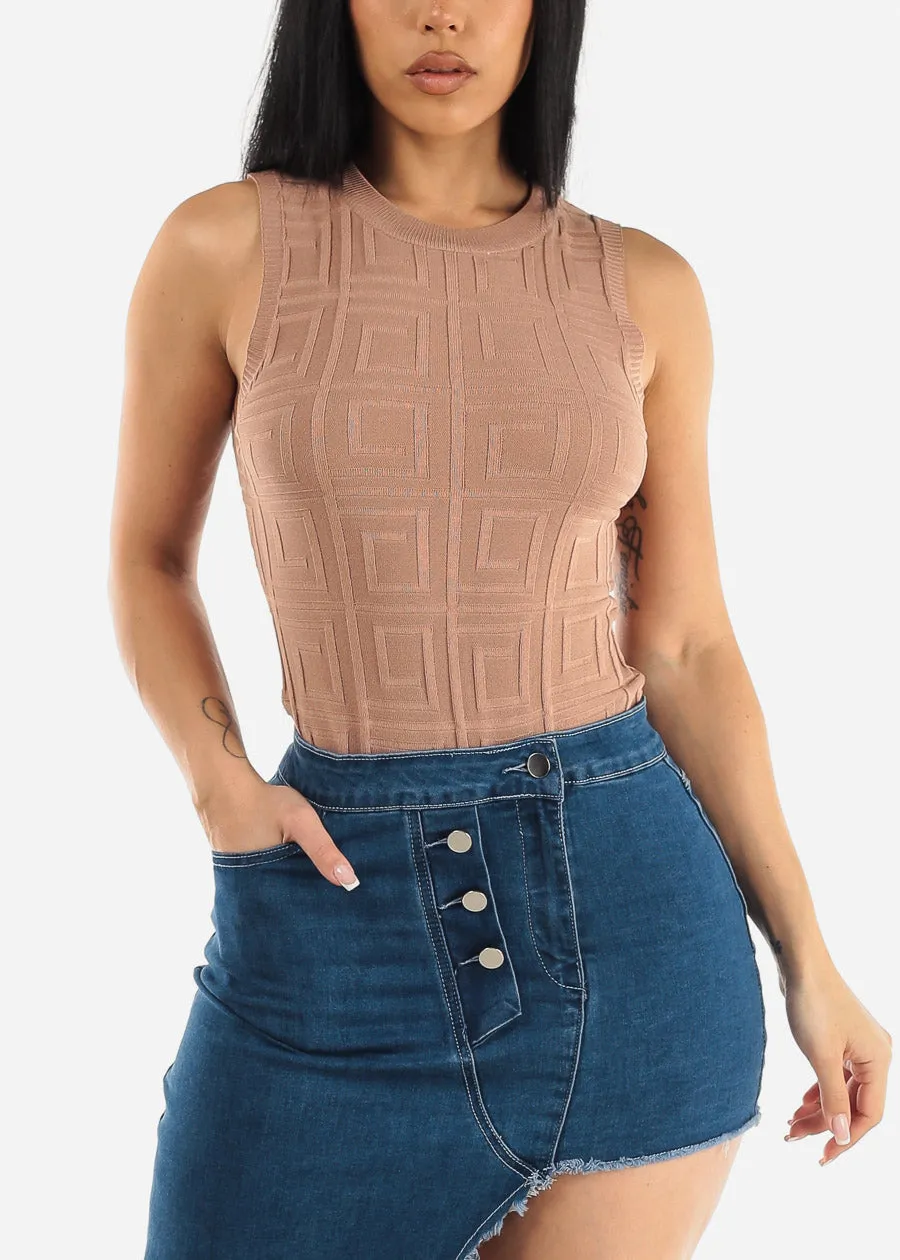 Sleeveless Crewneck Textured Bodysuit Khaki sold by Moda product image thumbnail 5