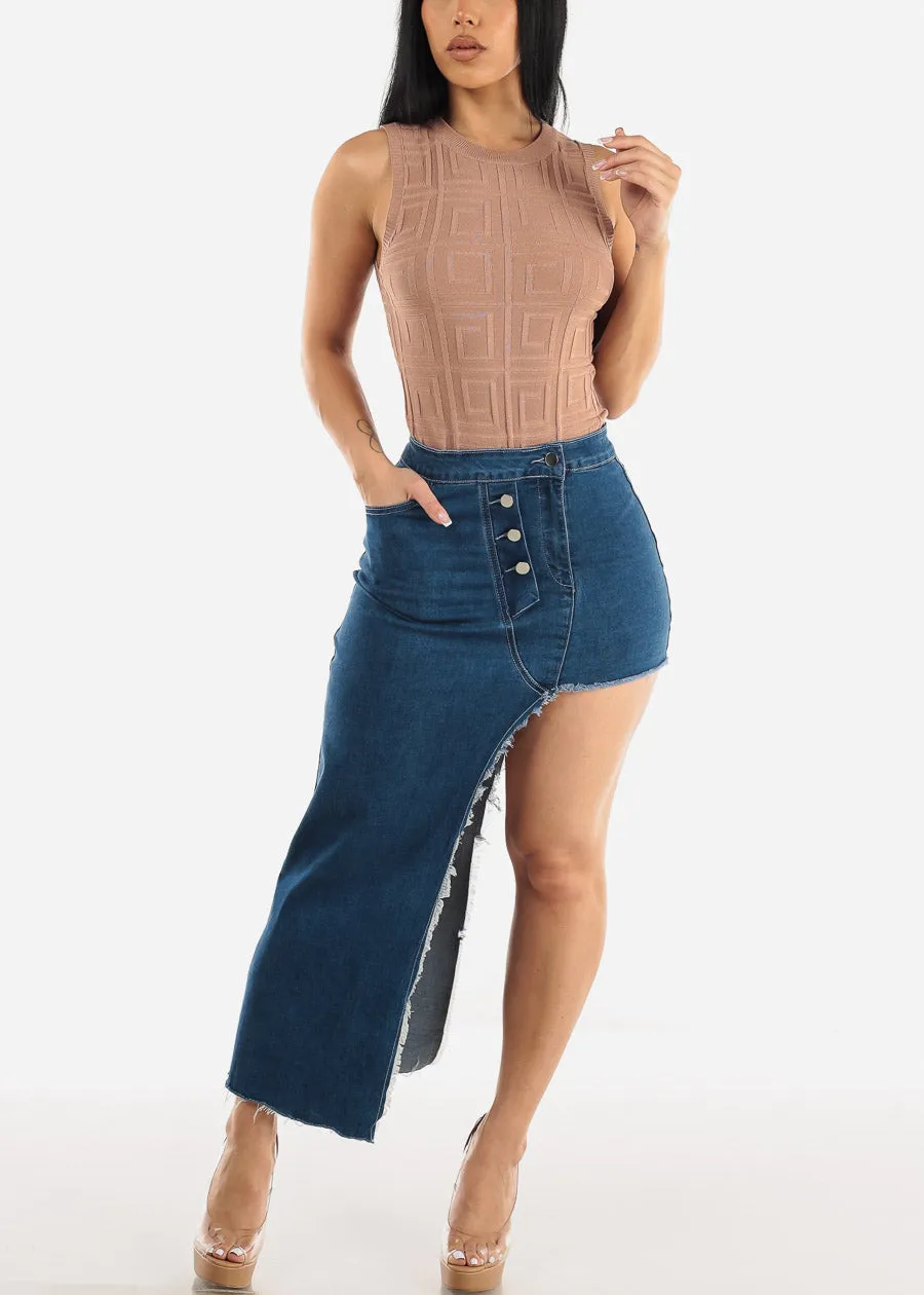 Sleeveless Crewneck Textured Bodysuit Khaki sold by Moda product image thumbnail 2