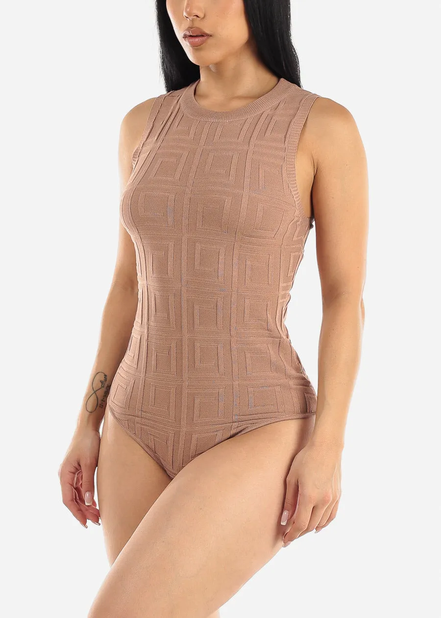 Sleeveless Crewneck Textured Bodysuit Khaki sold by Moda