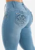 MX JEANS Butt Lifting Mid Rise Light Blue Skinny Jeans sold by Moda
