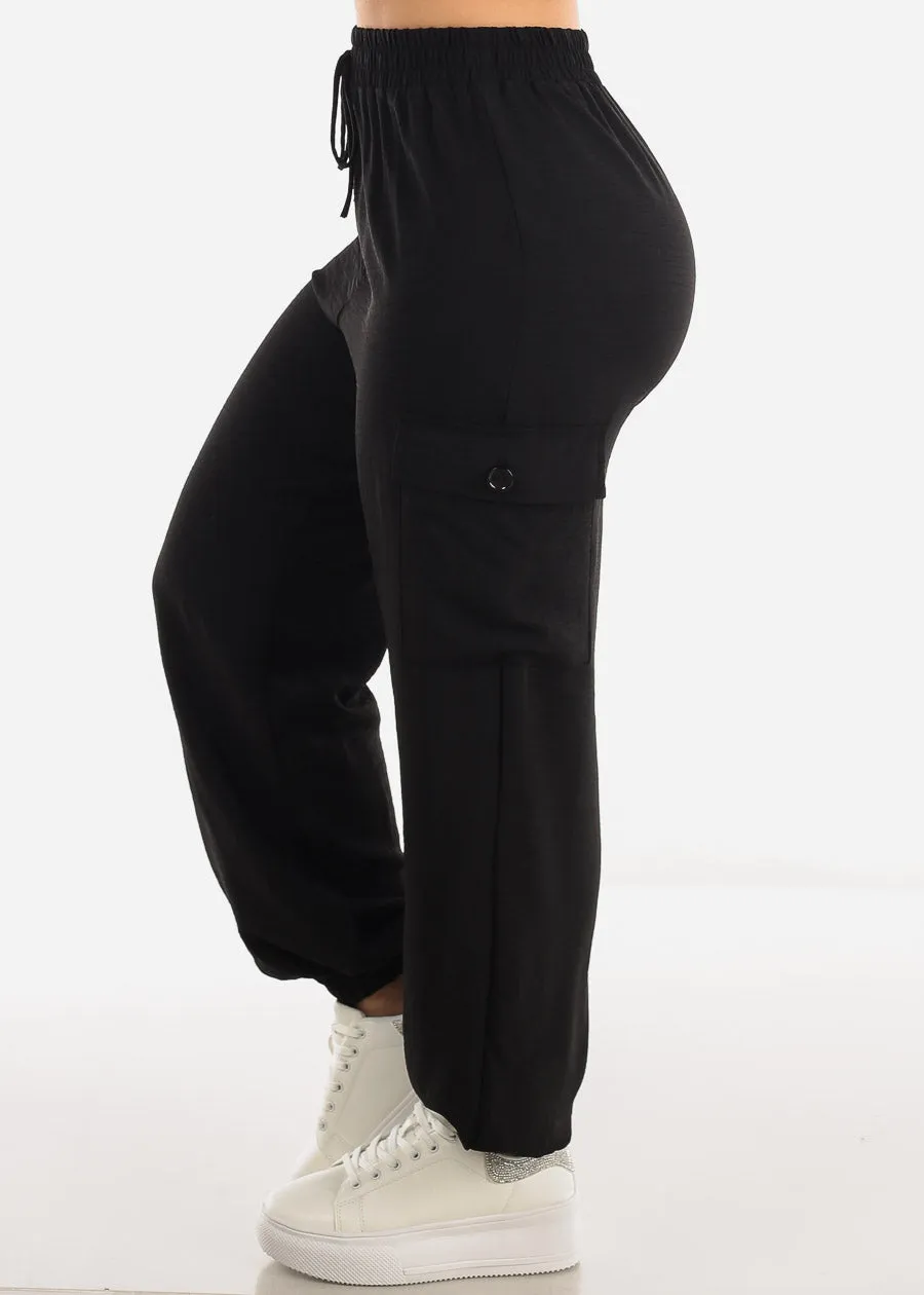 High Waist Black Cargo Elastic Jogger Pants sold by Moda product image thumbnail 3