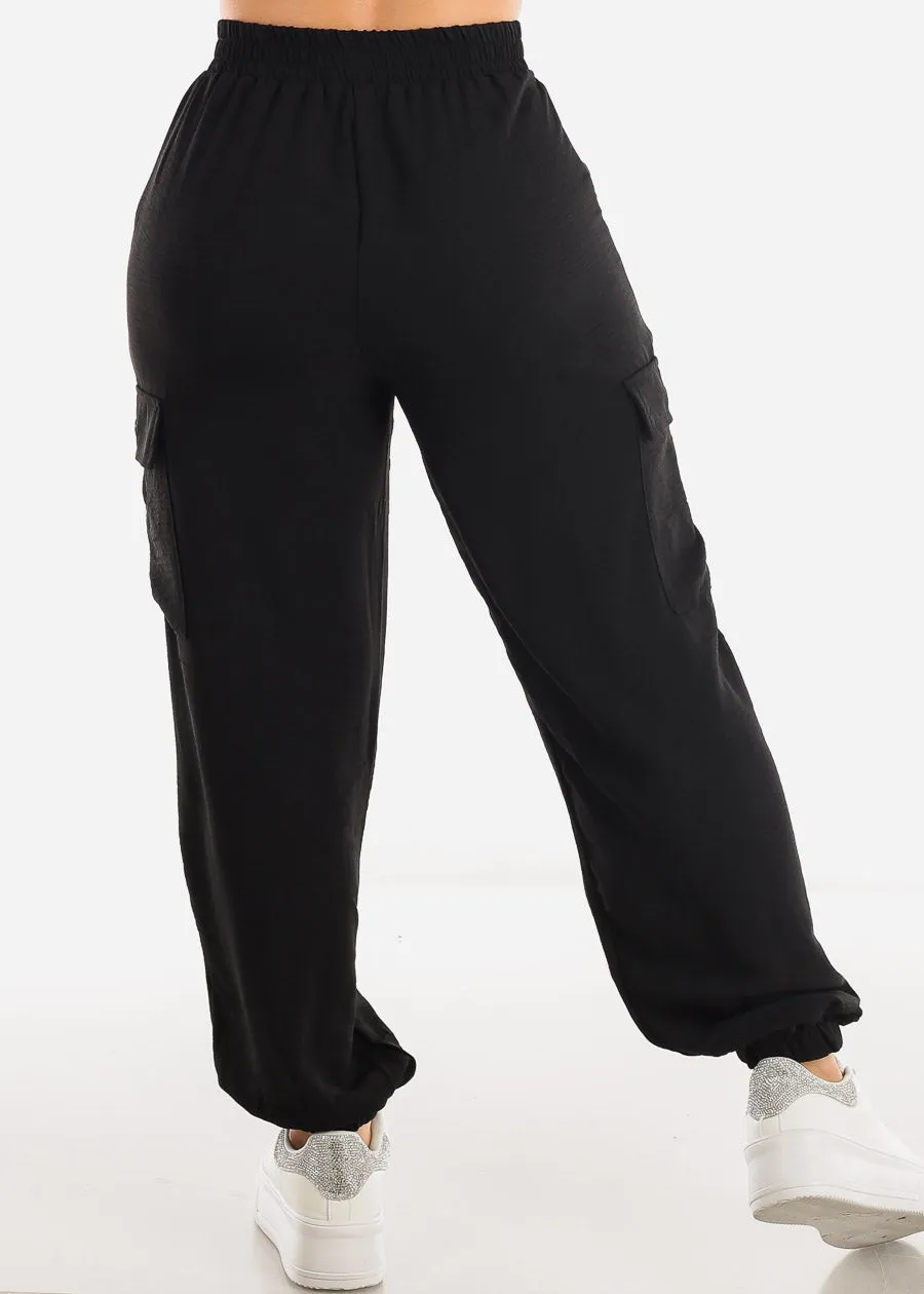 High Waist Black Cargo Elastic Jogger Pants sold by Moda product image thumbnail 4