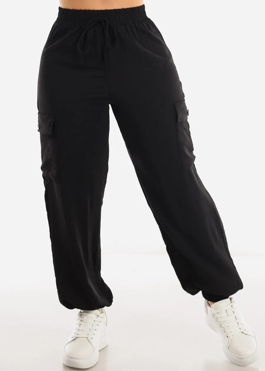 High Waist Black Cargo Elastic Jogger Pants sold by Moda