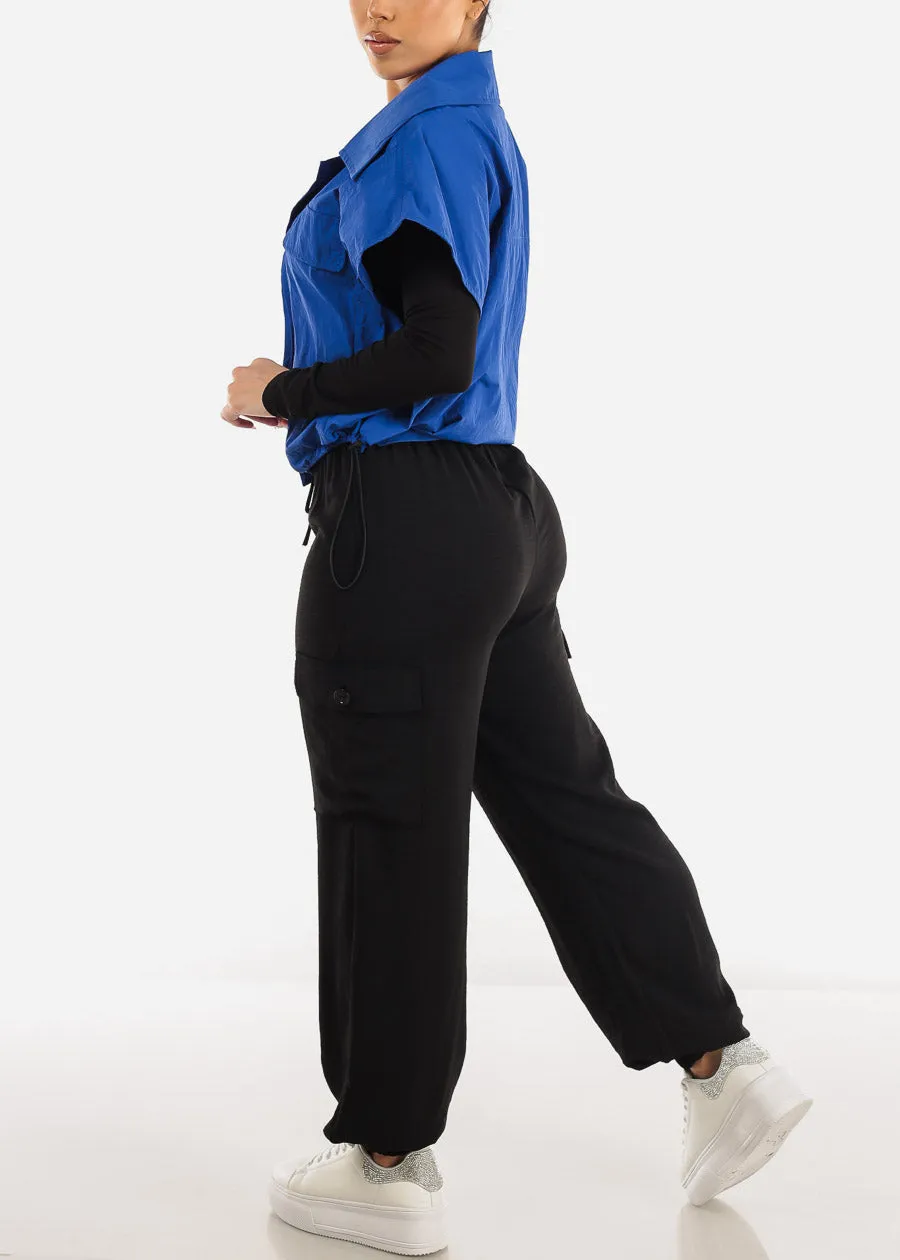 High Waist Black Cargo Elastic Jogger Pants sold by Moda product image thumbnail 5