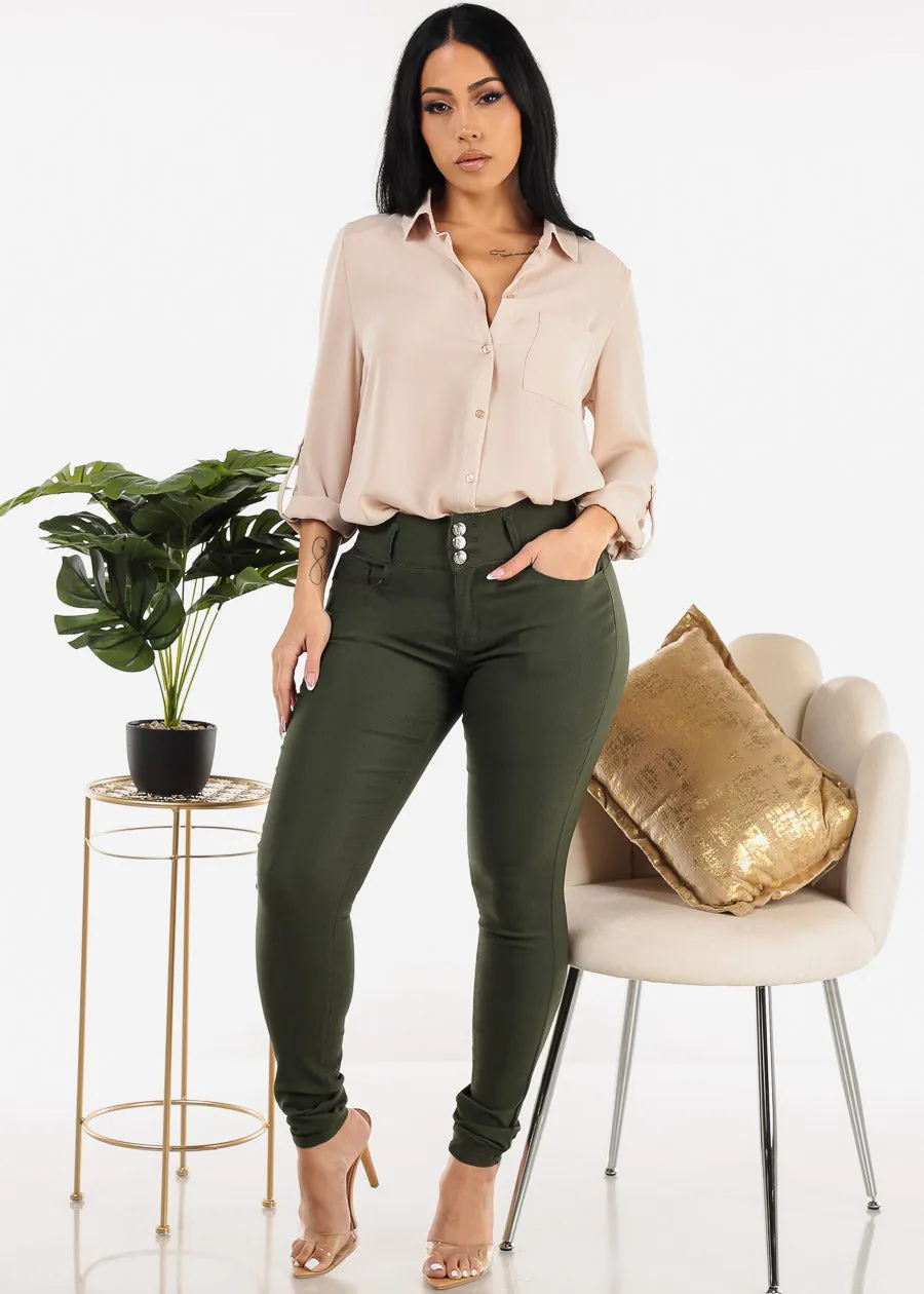 MX JEANS High Waist Butt Lift Levanta Cola Olive Jeggings sold by Moda product image thumbnail 2