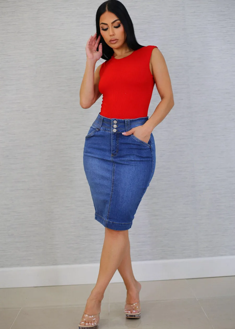 High Waist Butt Lifting Denim Pencil Skirt sold by Moda product image thumbnail 2