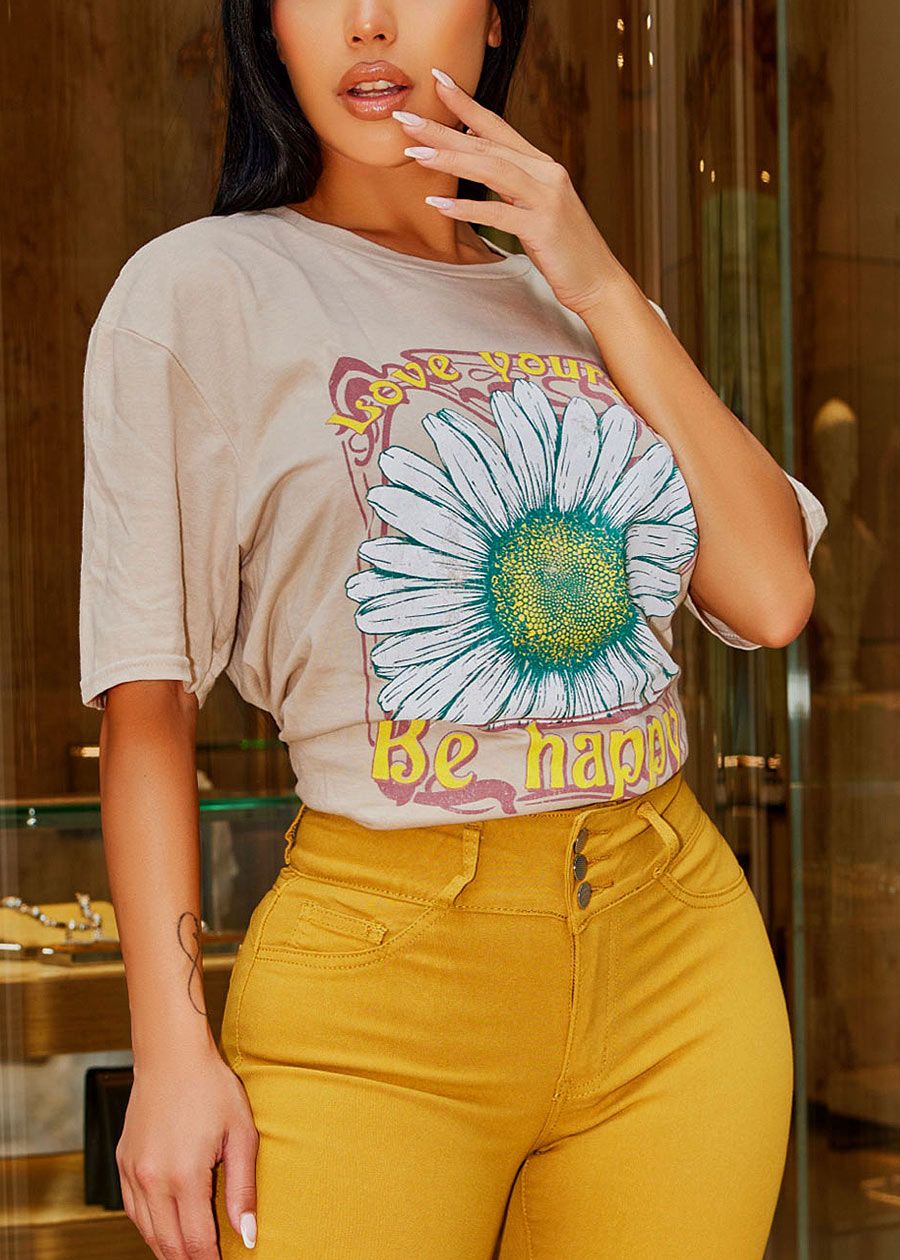 Beige Vintage Graphic Oversized Short Sleeve Tee Love Yourself sold by Moda