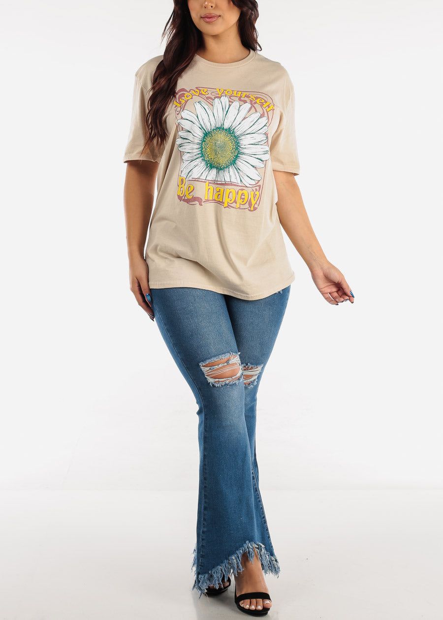 Beige Vintage Graphic Oversized Short Sleeve Tee Love Yourself sold by Moda product image thumbnail 3