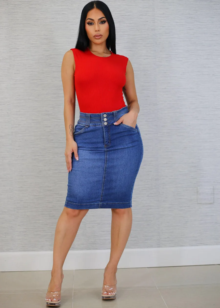 High Waist Butt Lifting Denim Pencil Skirt sold by Moda product image thumbnail 4