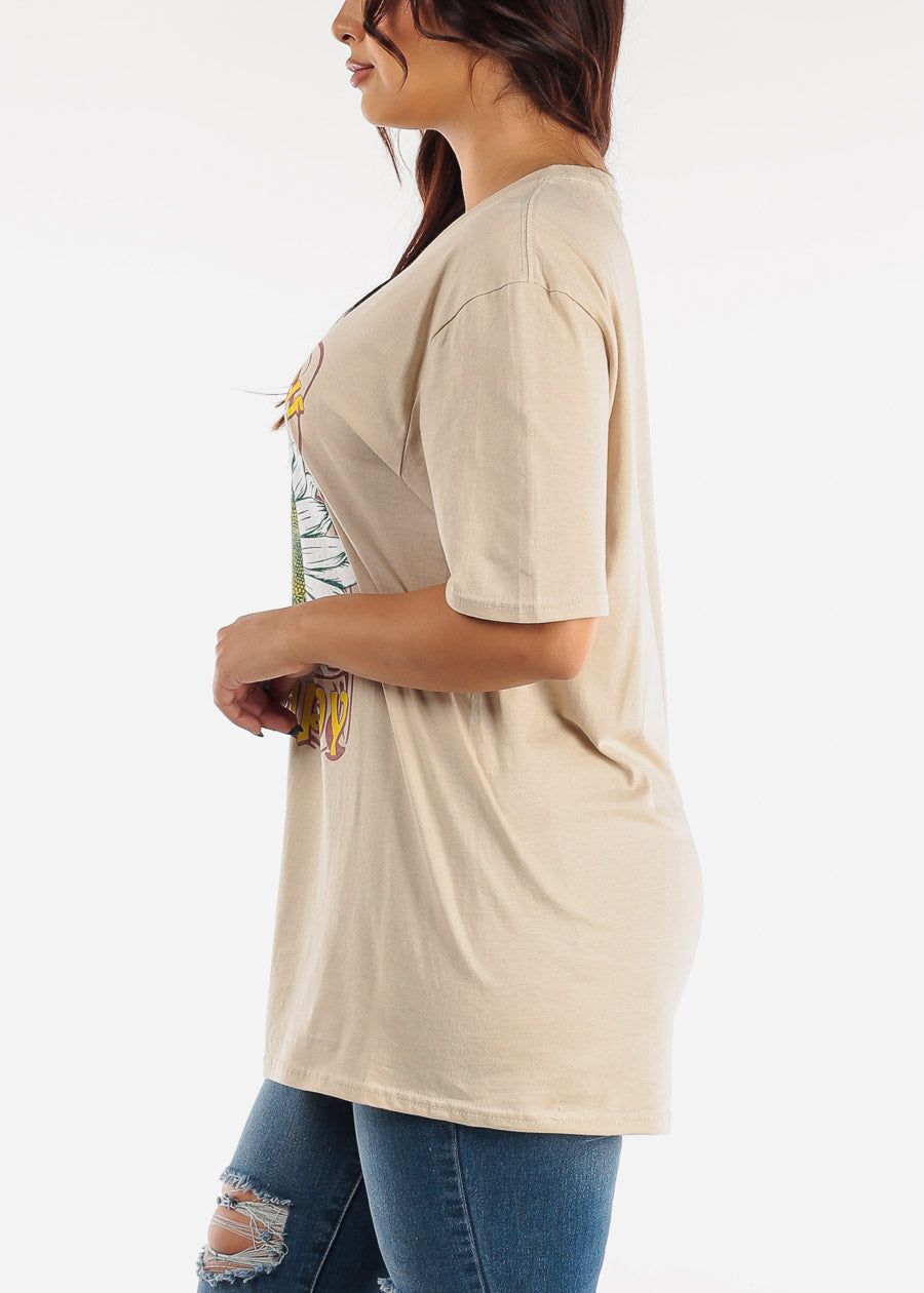 Beige Vintage Graphic Oversized Short Sleeve Tee Love Yourself sold by Moda product image thumbnail 4