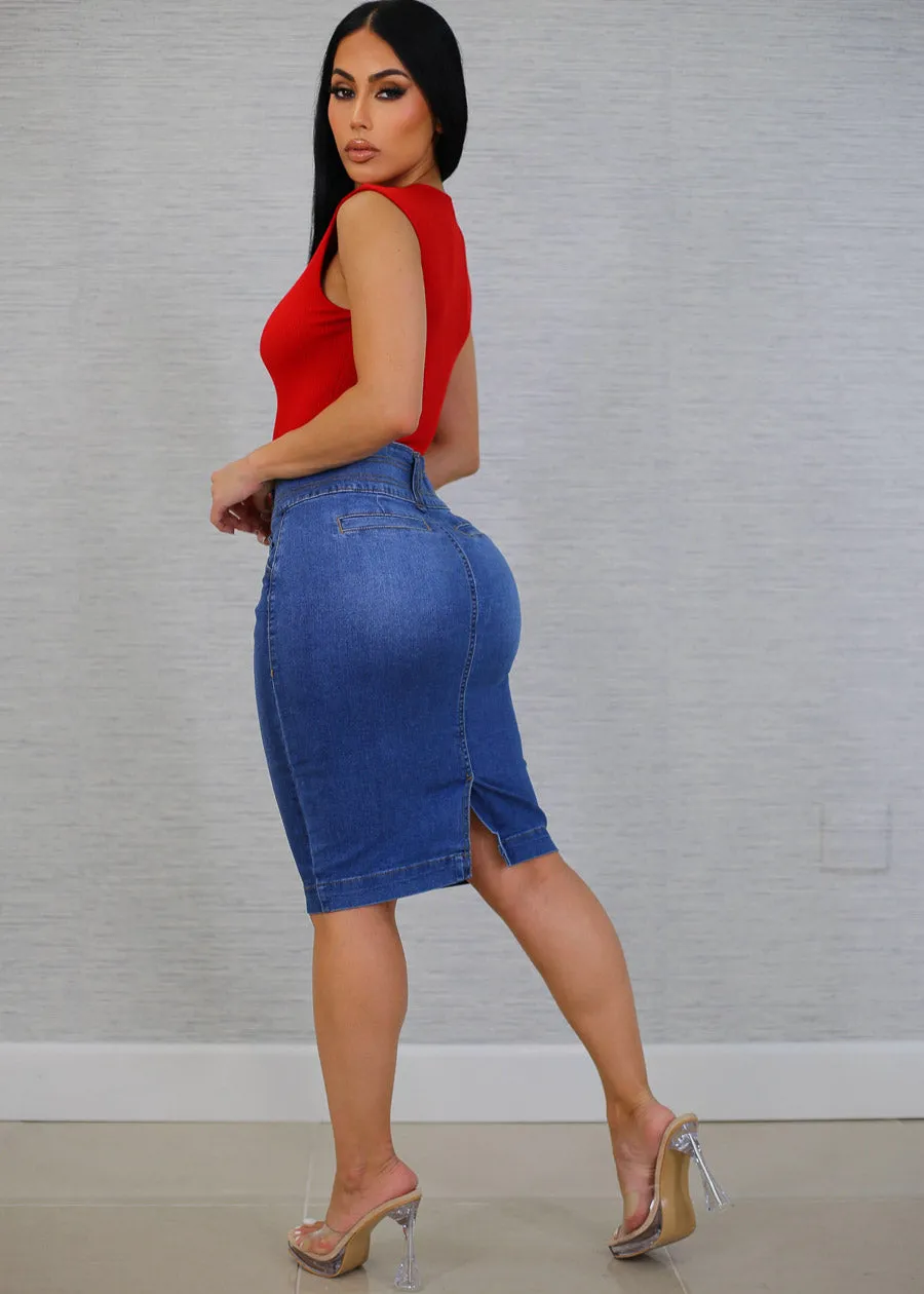 High Waist Butt Lifting Denim Pencil Skirt sold by Moda product image thumbnail 3