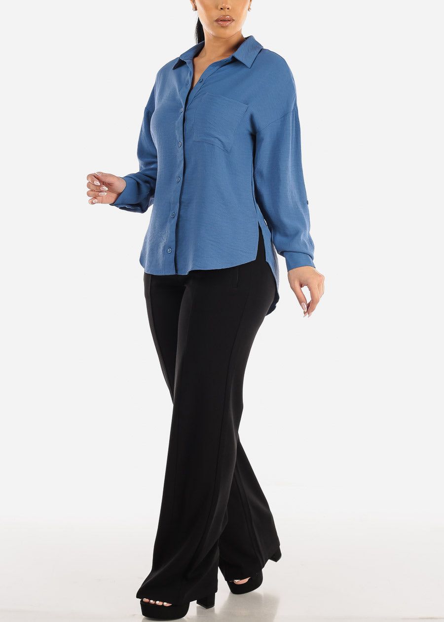 Long Sleeve Relaxed Fit Collared Blouse Blue sold by Moda product image thumbnail 2
