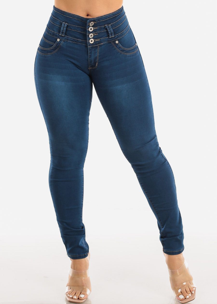 Butt Lifting Mid Rise Dark Blue Skinny Jeans sold by Moda product image thumbnail 4