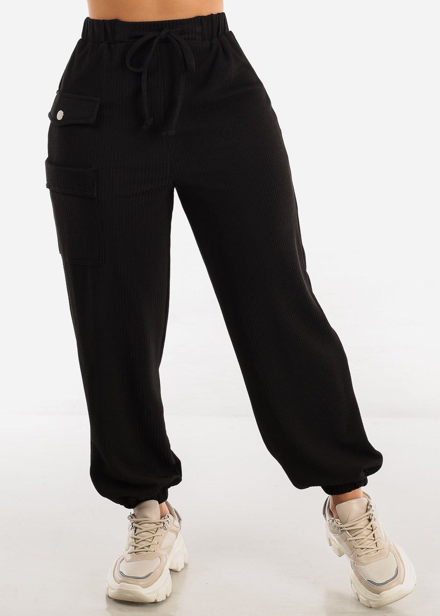 Black High Waisted Relax Fit Jogger Pants sold by Moda