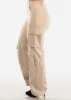High Waist Wide Leg Cargo Pants Beige sold by Moda