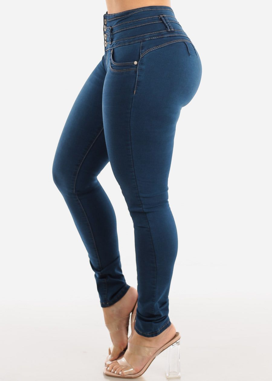 Butt Lifting Mid Rise Dark Blue Skinny Jeans sold by Moda product image thumbnail 5
