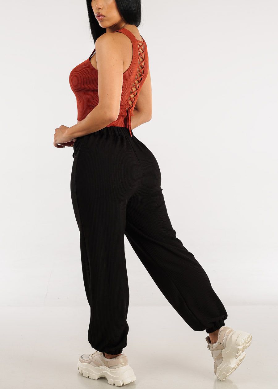 Black High Waisted Relax Fit Jogger Pants sold by Moda product image thumbnail 6