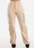 High Waist Wide Leg Cargo Pants Beige sold by Moda