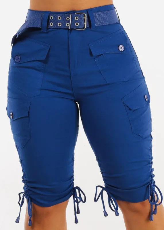 High Waisted Cargo Bermuda Shorts Royal Blue w Belt sold by Moda