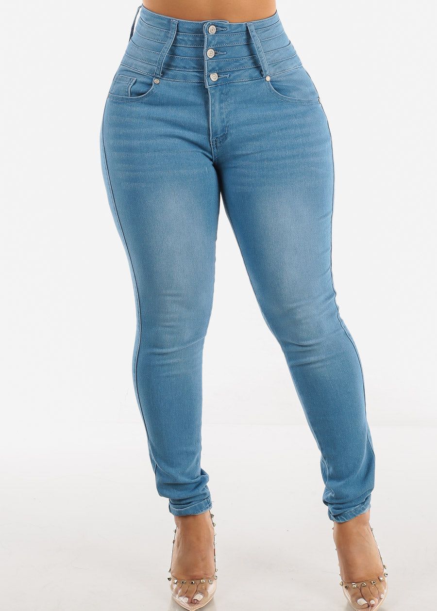 Thick Waist Butt Lifting Skinny Jeans Light Wash sold by Moda product image thumbnail 5
